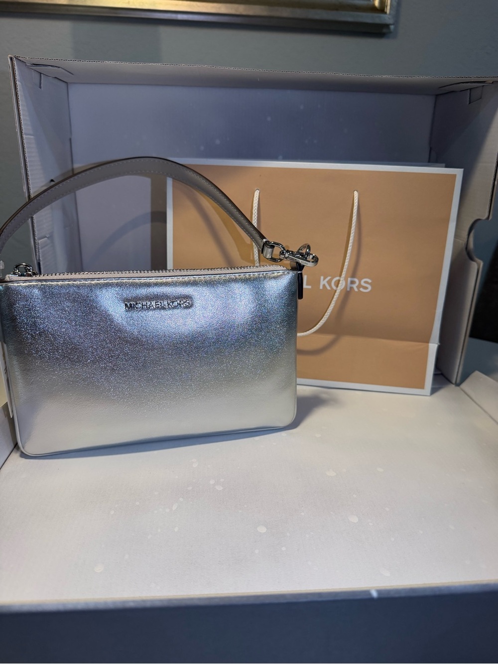 Michael Kors Metallic Silver Shoulder Clutch